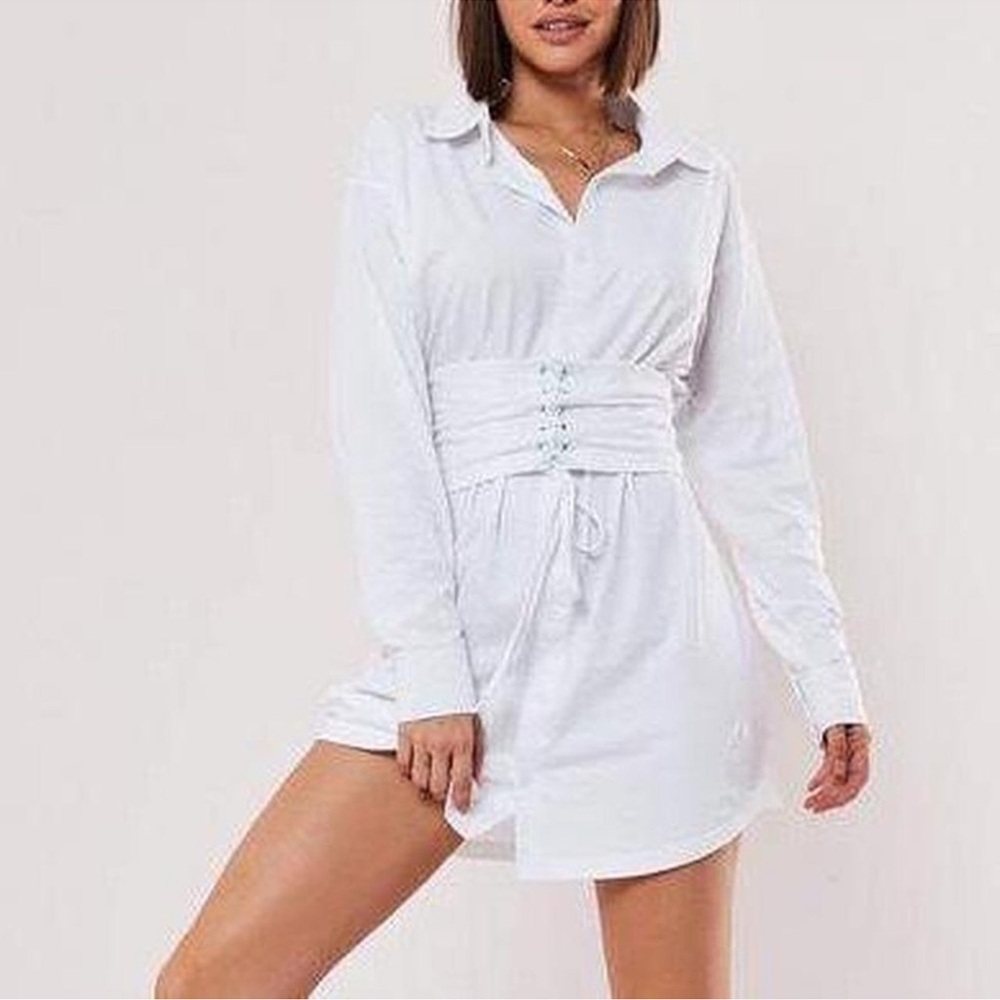 Missguided White Belted Shirt Dress